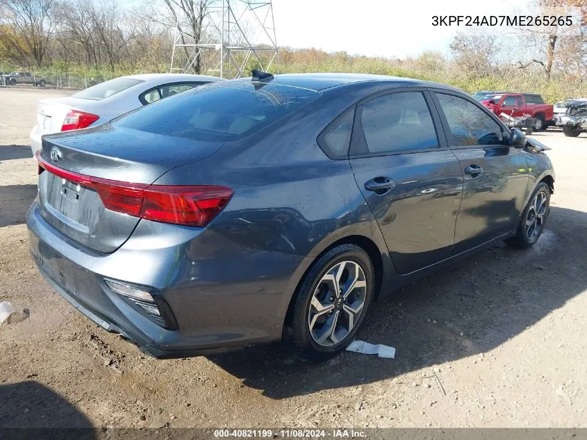 2021 Kia Forte Lxs VIN: 3KPF24AD7ME265265 Lot: 40821199