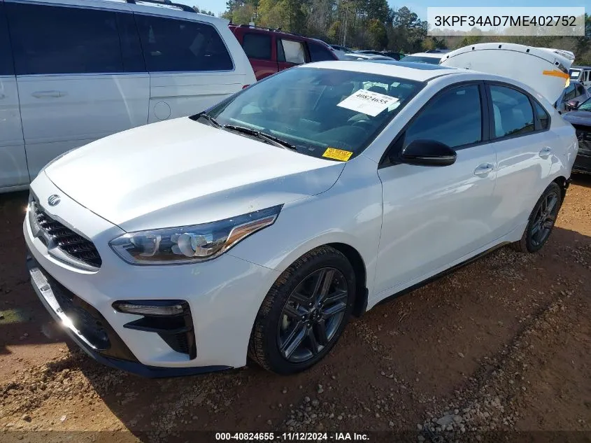 2021 Kia Forte Gt-Line VIN: 3KPF34AD7ME402752 Lot: 40824655