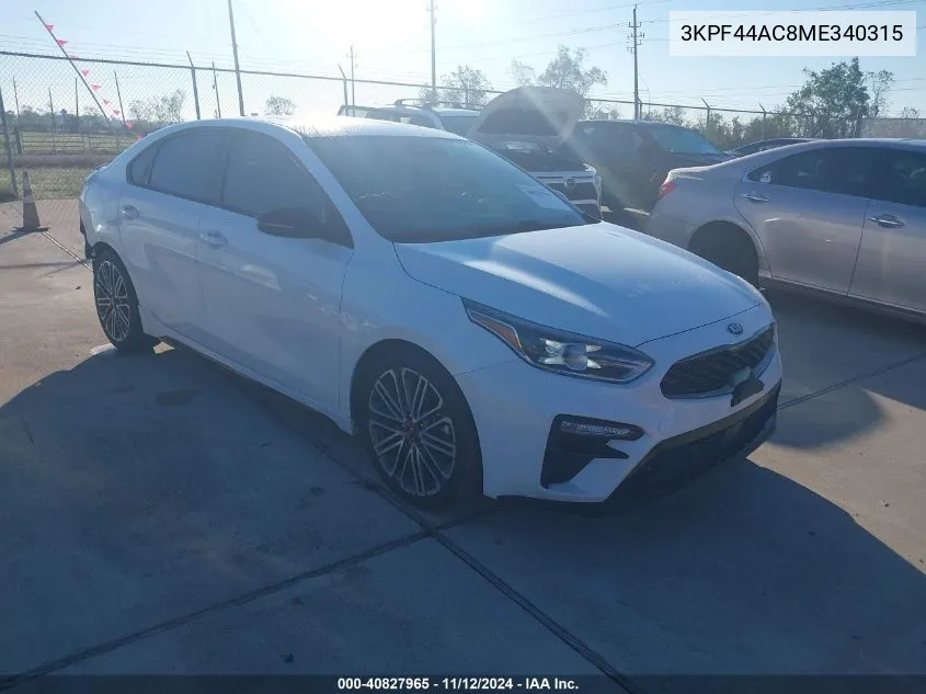 2021 Kia Forte Gt VIN: 3KPF44AC8ME340315 Lot: 40827965