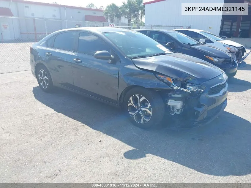 2021 Kia Forte Lxs VIN: 3KPF24AD4ME321145 Lot: 40831936