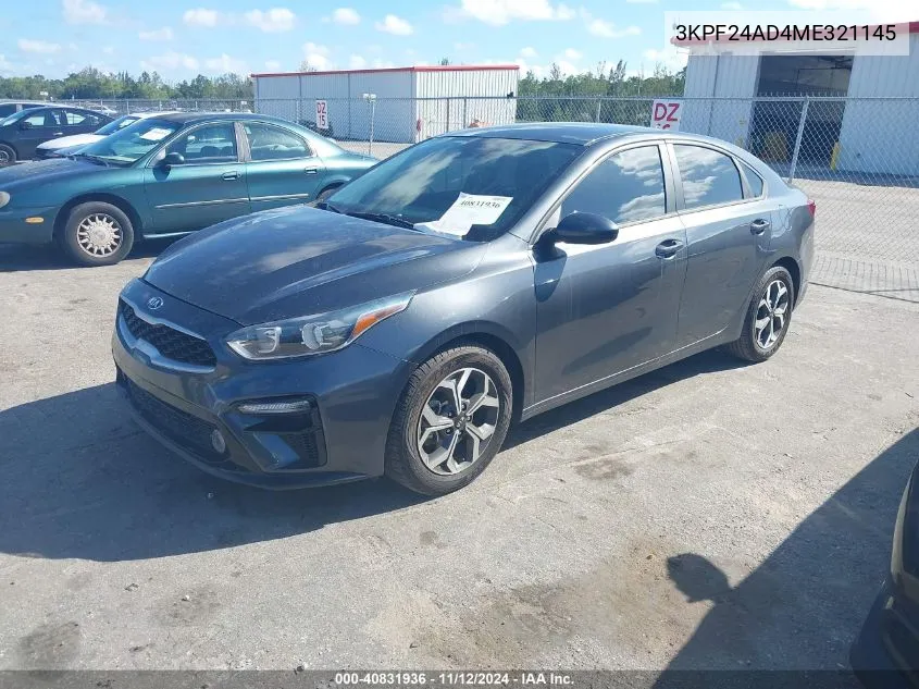 2021 Kia Forte Lxs VIN: 3KPF24AD4ME321145 Lot: 40831936