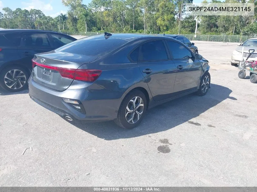 2021 Kia Forte Lxs VIN: 3KPF24AD4ME321145 Lot: 40831936