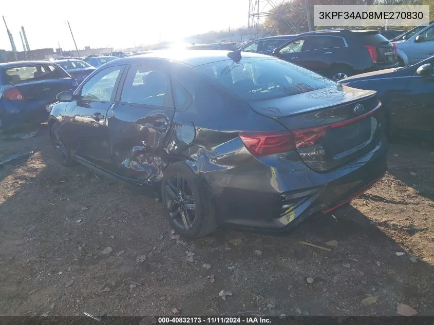 2021 Kia Forte Gt-Line VIN: 3KPF34AD8ME270830 Lot: 40832173