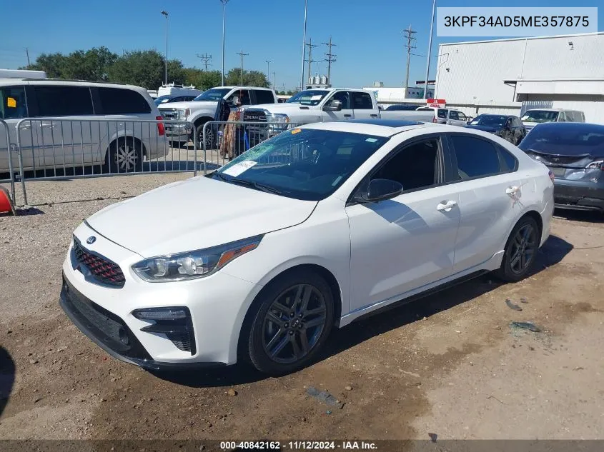 2021 Kia Forte Gt-Line VIN: 3KPF34AD5ME357875 Lot: 40842162