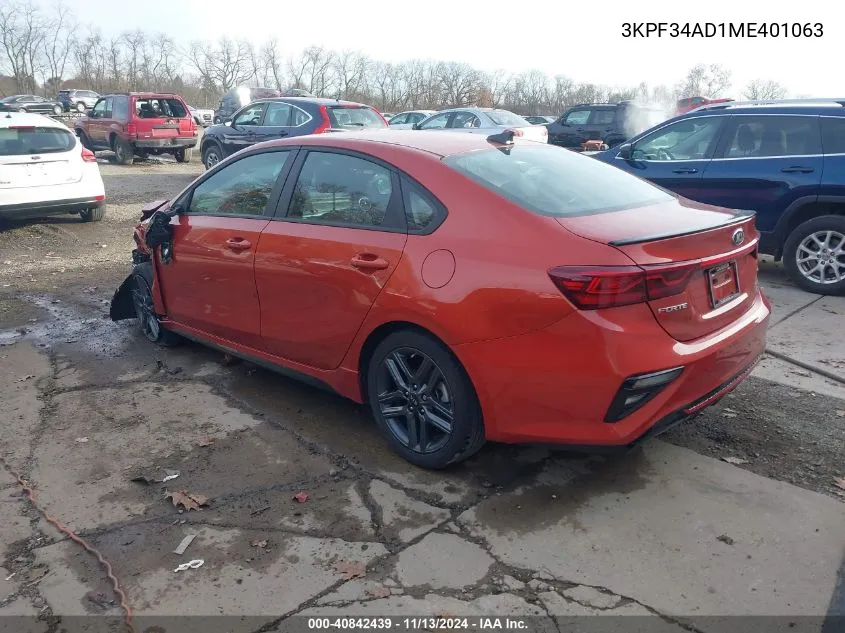 2021 Kia Forte Gt-Line VIN: 3KPF34AD1ME401063 Lot: 40842439