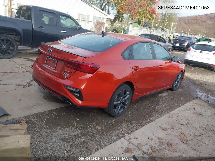 2021 Kia Forte Gt-Line VIN: 3KPF34AD1ME401063 Lot: 40842439