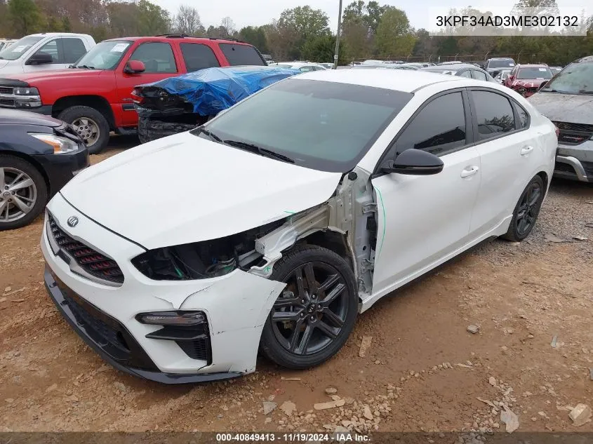 2021 Kia Forte Gt-Line VIN: 3KPF34AD3ME302132 Lot: 40849413