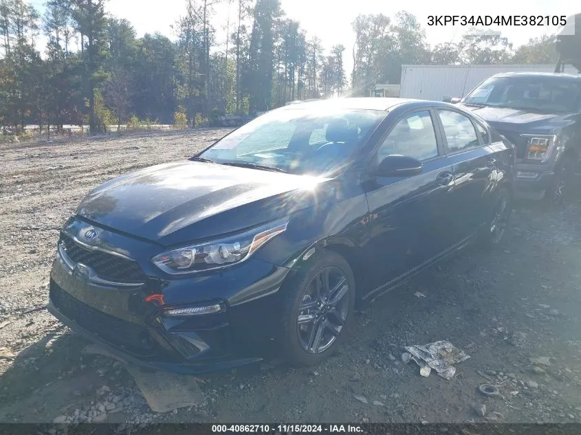 2021 Kia Forte Gt-Line VIN: 3KPF34AD4ME382105 Lot: 40862710