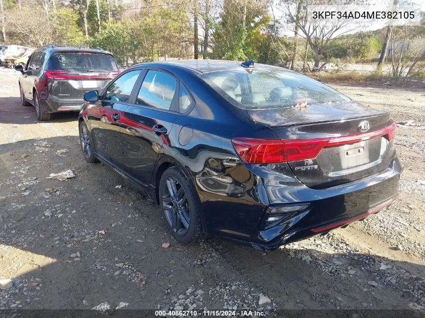 2021 Kia Forte Gt-Line VIN: 3KPF34AD4ME382105 Lot: 40862710