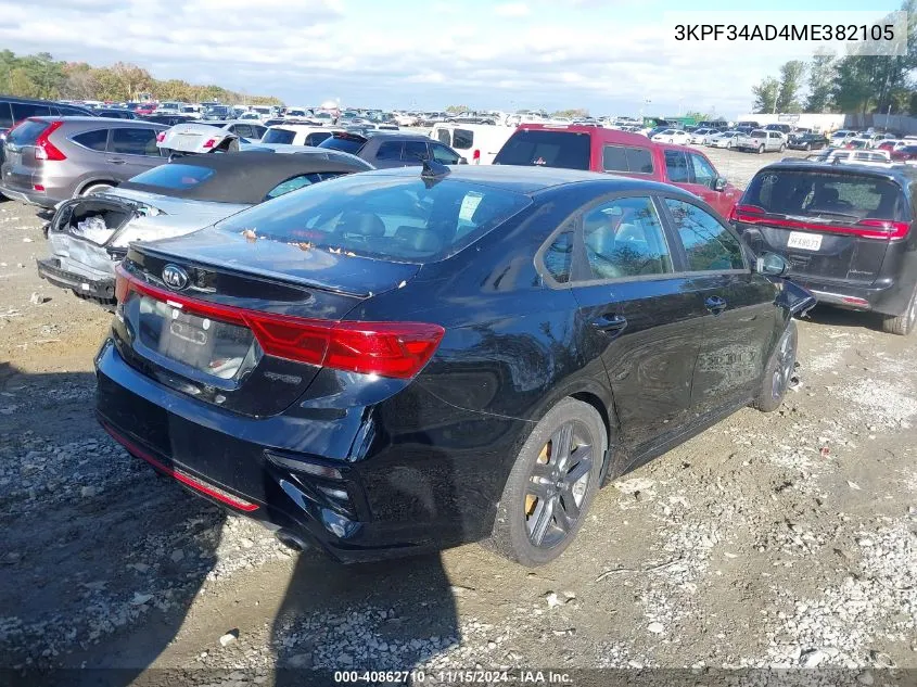 2021 Kia Forte Gt-Line VIN: 3KPF34AD4ME382105 Lot: 40862710