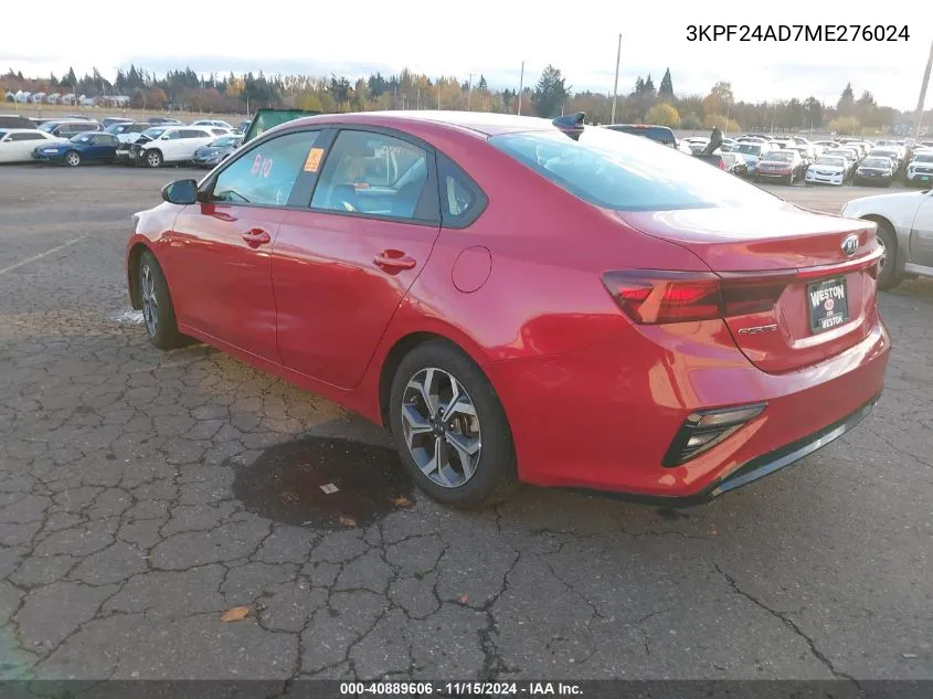 2021 Kia Forte Lxs VIN: 3KPF24AD7ME276024 Lot: 40889606