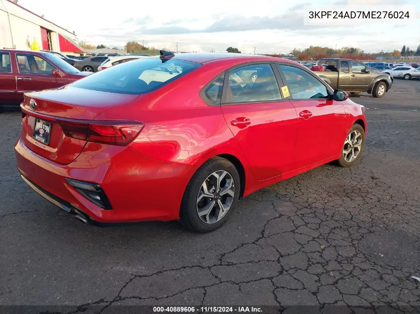 2021 Kia Forte Lxs VIN: 3KPF24AD7ME276024 Lot: 40889606