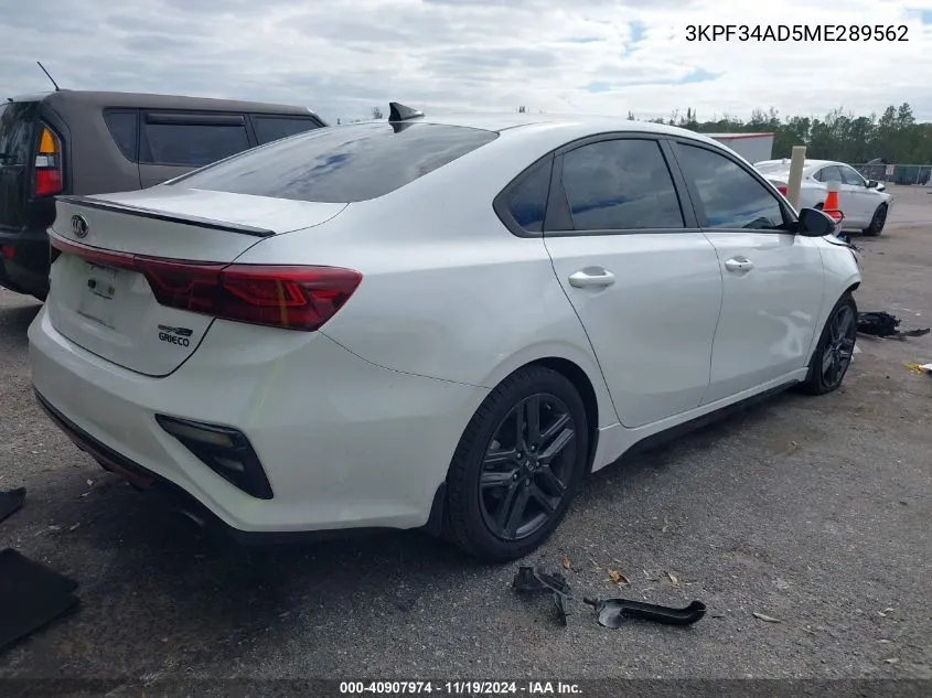 2021 Kia Forte Gt-Line VIN: 3KPF34AD5ME289562 Lot: 40907974