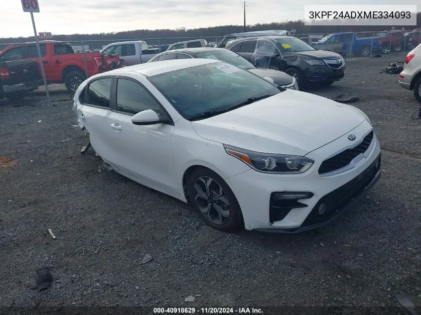 2021 Kia Forte Lxs VIN: 3KPF24ADXME334093 Lot: 40918629