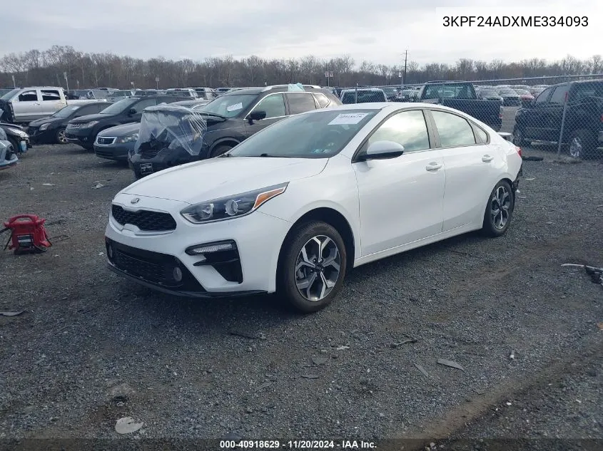 2021 Kia Forte Lxs VIN: 3KPF24ADXME334093 Lot: 40918629