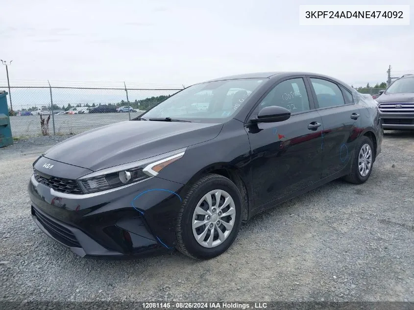 2022 Kia Forte VIN: 3KPF24AD4NE474092 Lot: 12081145