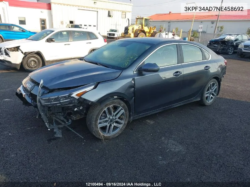 2022 Kia Forte VIN: 3KPF34AD7NE458692 Lot: 12100494