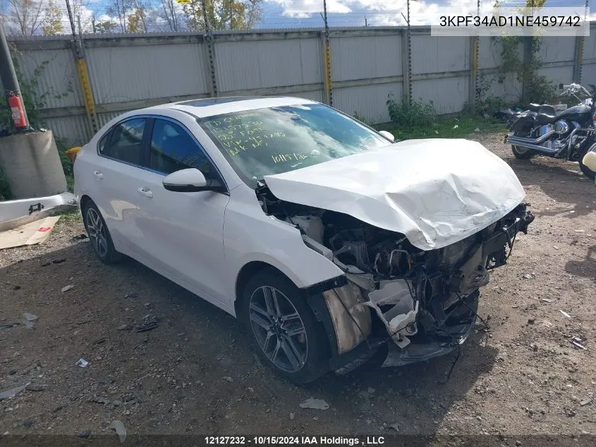 2022 Kia Forte VIN: 3KPF34AD1NE459742 Lot: 12127232