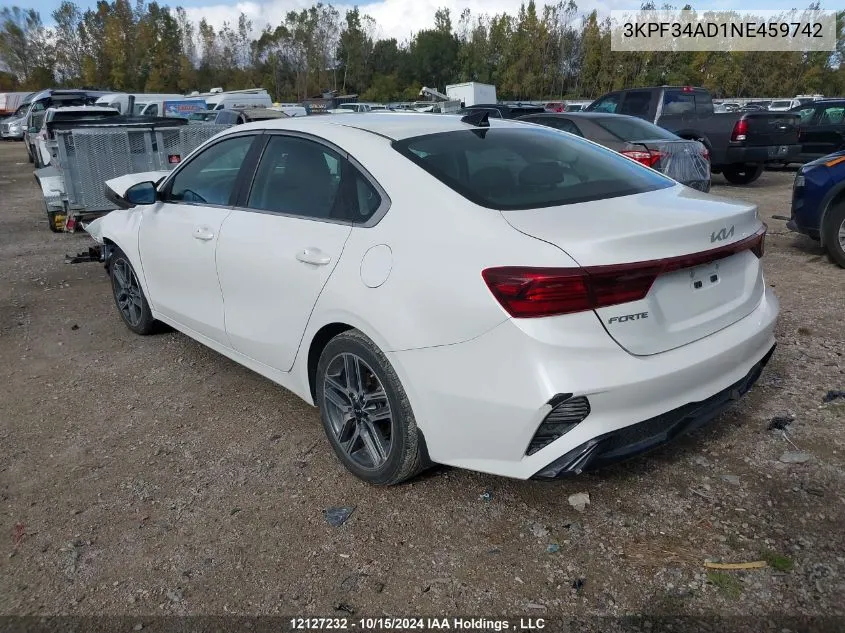 2022 Kia Forte VIN: 3KPF34AD1NE459742 Lot: 12127232