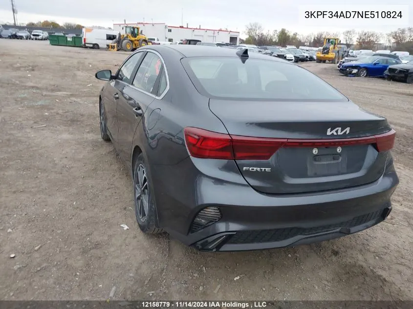 2022 Kia Forte Gt Line VIN: 3KPF34AD7NE510824 Lot: 12158779