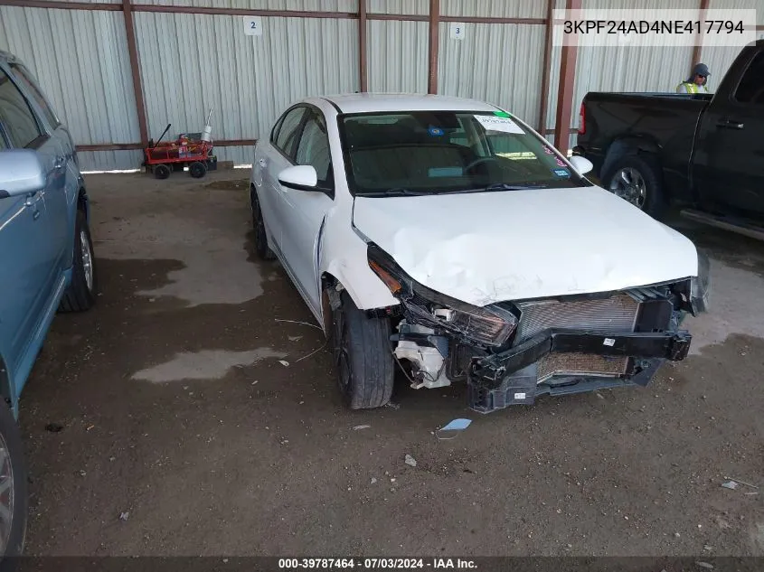 3KPF24AD4NE417794 2022 Kia Forte Lxs