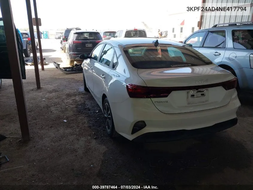 2022 Kia Forte Lxs VIN: 3KPF24AD4NE417794 Lot: 39787464