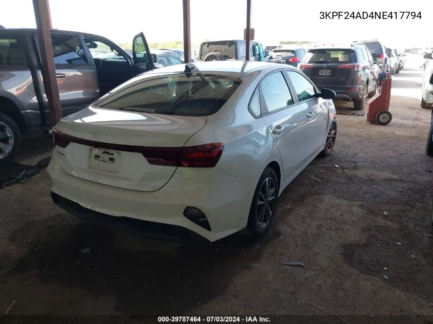 3KPF24AD4NE417794 2022 Kia Forte Lxs