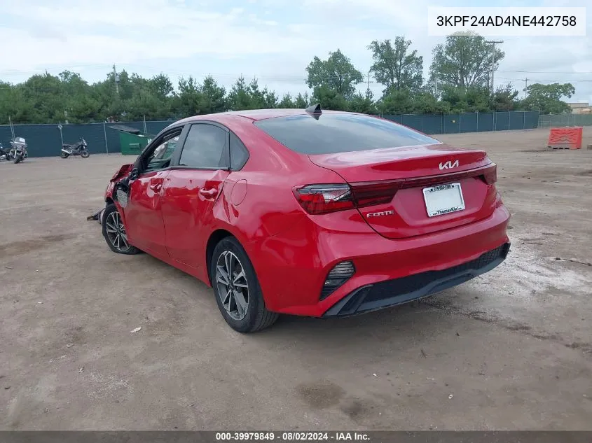 2022 Kia Forte Lxs VIN: 3KPF24AD4NE442758 Lot: 39979849