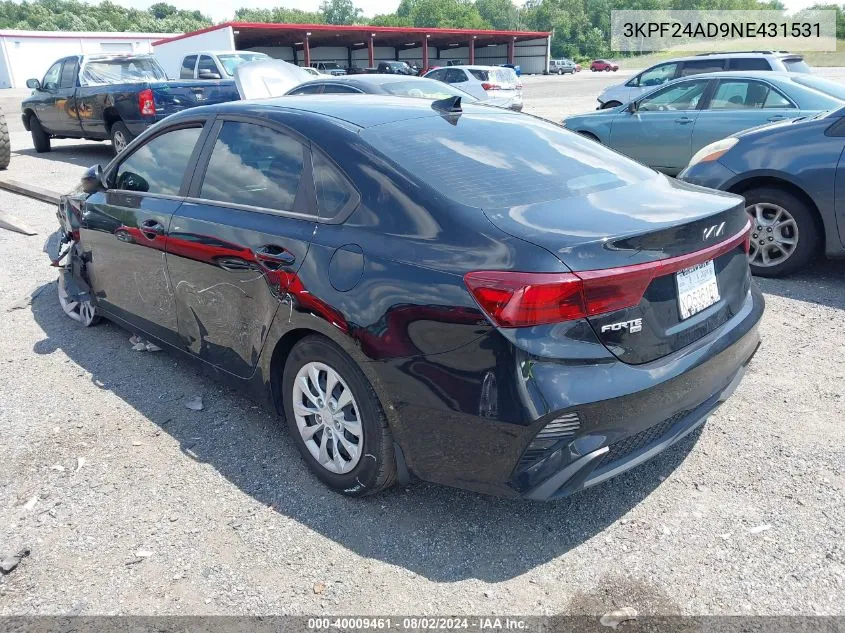 2022 Kia Forte Fe VIN: 3KPF24AD9NE431531 Lot: 40009461