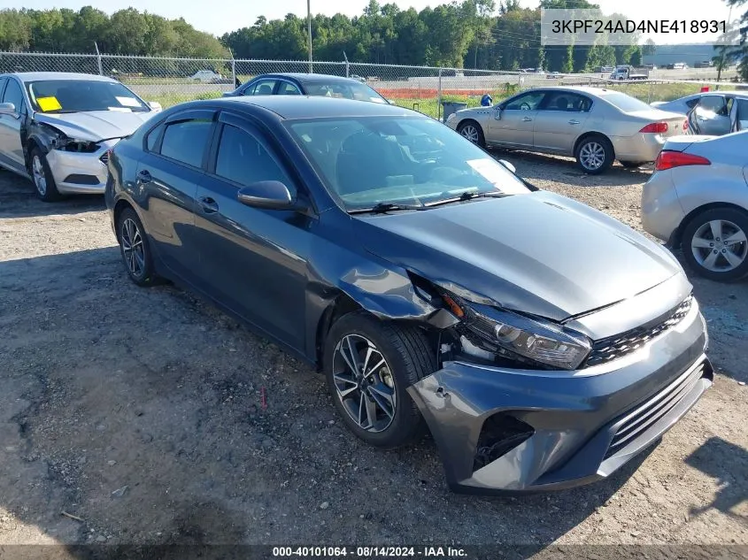 2022 Kia Forte Lxs VIN: 3KPF24AD4NE418931 Lot: 40101064