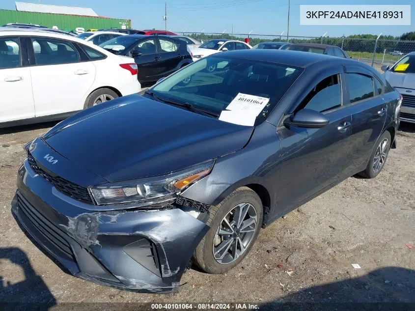 2022 Kia Forte Lxs VIN: 3KPF24AD4NE418931 Lot: 40101064