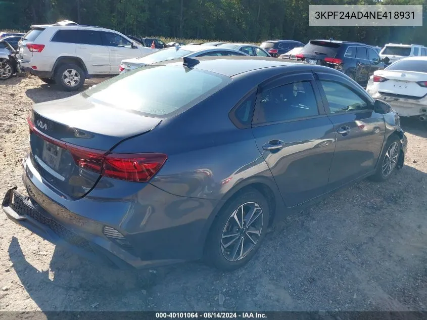 2022 Kia Forte Lxs VIN: 3KPF24AD4NE418931 Lot: 40101064