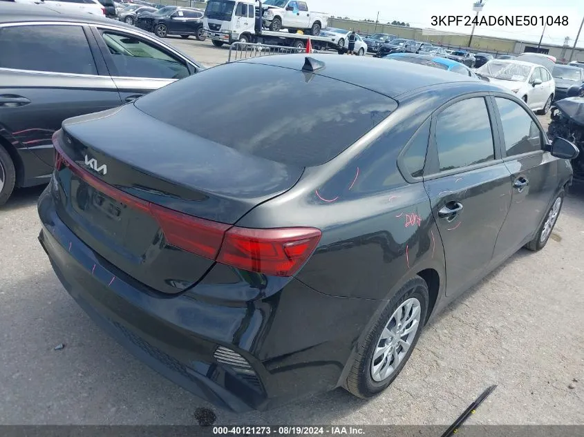 2022 Kia Forte Fe VIN: 3KPF24AD6NE501048 Lot: 40121273