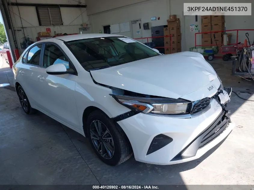 2022 Kia Forte Lxs VIN: 3KPF24AD1NE451370 Lot: 40125902