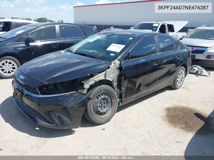 2022 Kia Forte Fe VIN: 3KPF24AD7NE476287 Lot: 40136295