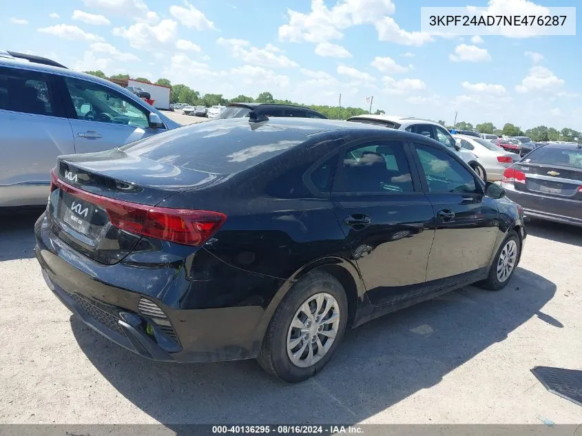 2022 Kia Forte Fe VIN: 3KPF24AD7NE476287 Lot: 40136295