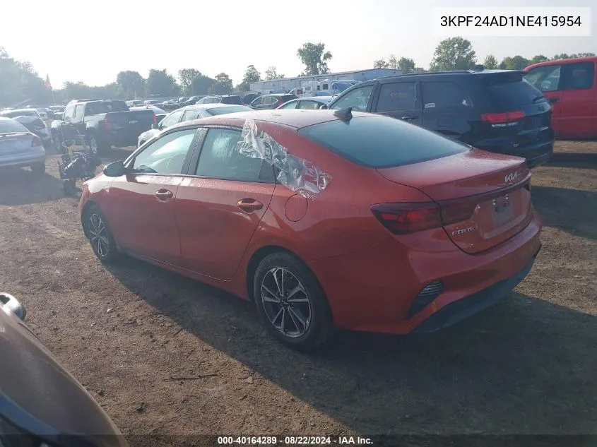 2022 Kia Forte Lxs VIN: 3KPF24AD1NE415954 Lot: 40164289