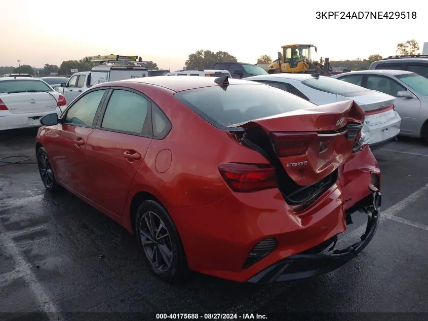 2022 Kia Forte Lxs VIN: 3KPF24AD7NE429518 Lot: 40175688