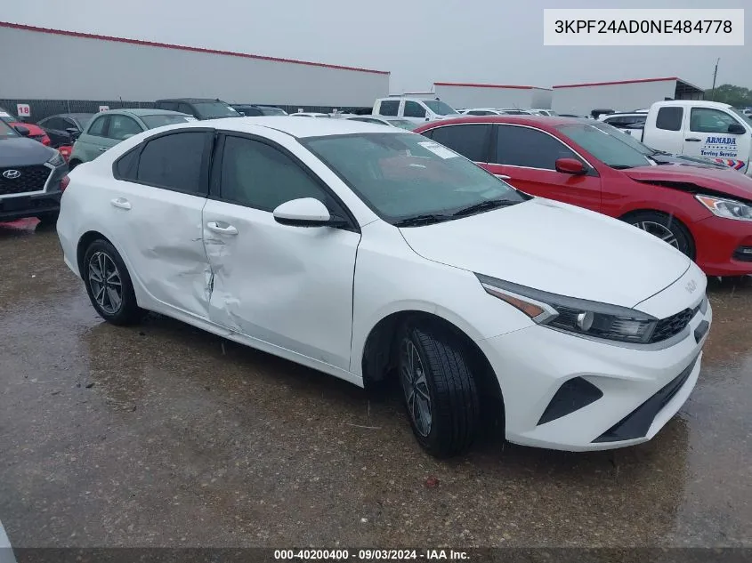 2022 Kia Forte Lxs VIN: 3KPF24AD0NE484778 Lot: 40200400