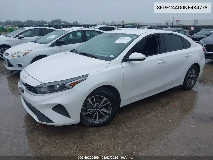 2022 Kia Forte Lxs VIN: 3KPF24AD0NE484778 Lot: 40200400