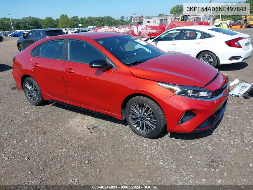 2022 Kia Forte Gt-Line VIN: 3KPF54AD6NE497848 Lot: 40246091