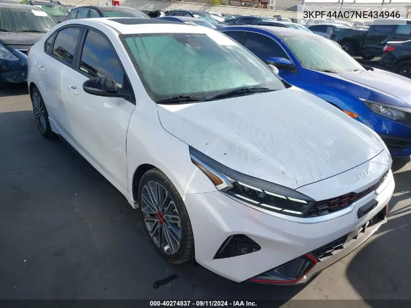 2022 Kia Forte Gt VIN: 3KPF44AC7NE434946 Lot: 40274837