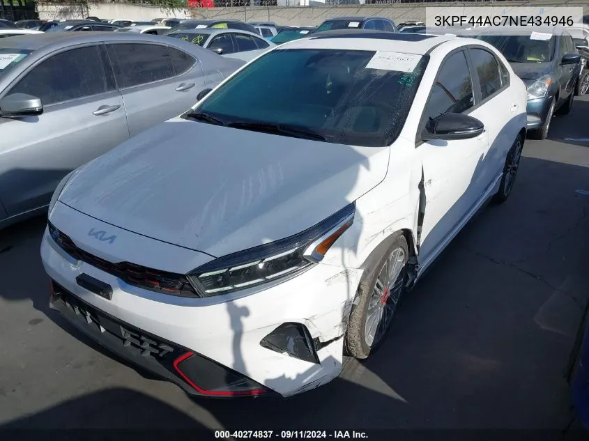 2022 Kia Forte Gt VIN: 3KPF44AC7NE434946 Lot: 40274837