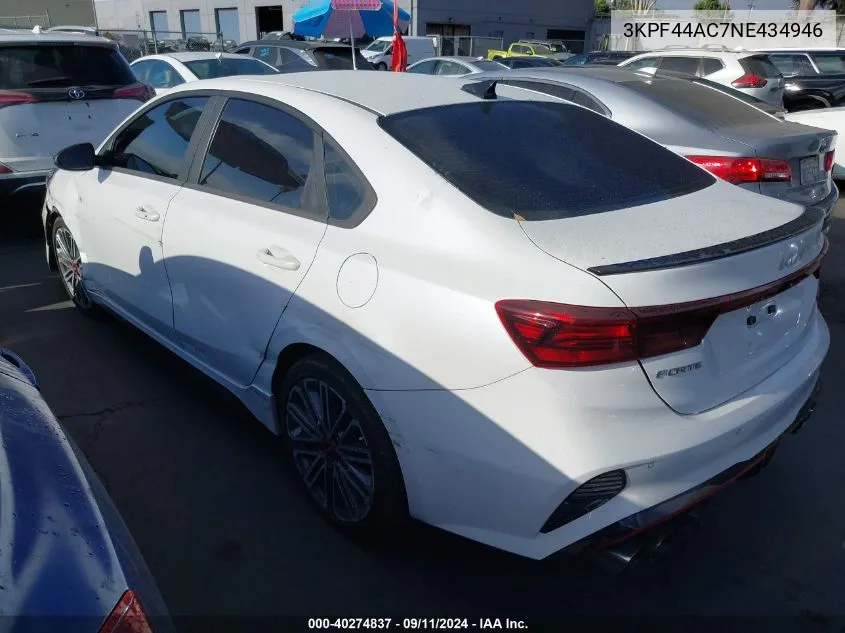 2022 Kia Forte Gt VIN: 3KPF44AC7NE434946 Lot: 40274837