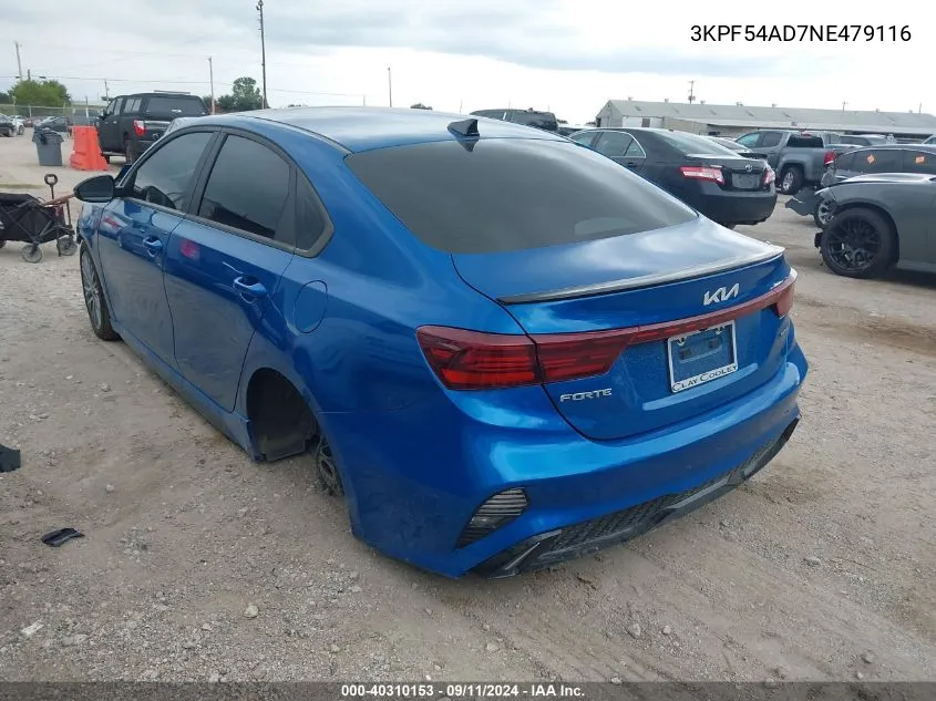 2022 Kia Forte Gt-Line VIN: 3KPF54AD7NE479116 Lot: 40310153