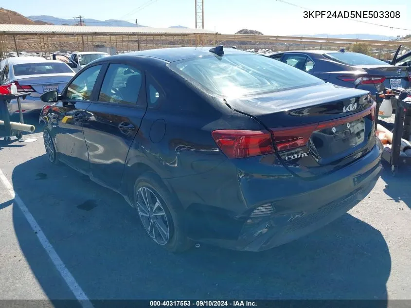 2022 Kia Forte Fe/Lxs VIN: 3KPF24AD5NE503308 Lot: 40317553