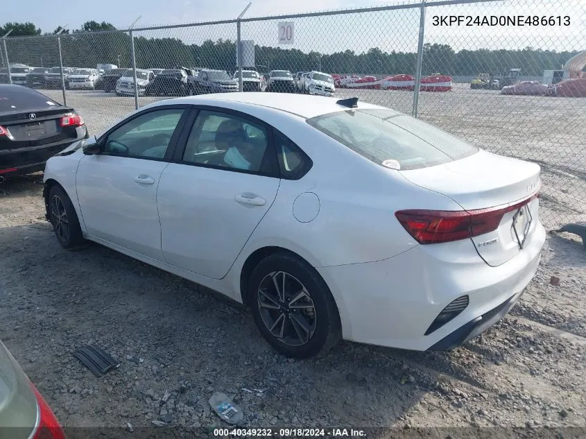 2022 Kia Forte Fe/Lxs VIN: 3KPF24AD0NE486613 Lot: 40349232