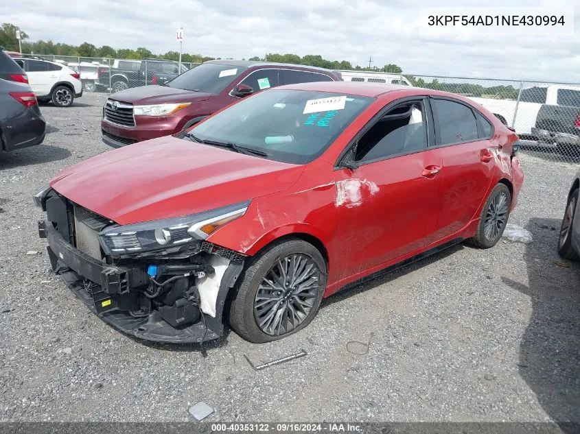 2022 Kia Forte Gt-Line VIN: 3KPF54AD1NE430994 Lot: 40353122