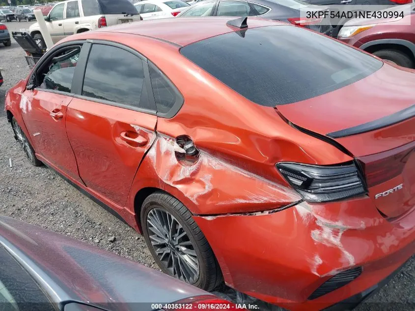 2022 Kia Forte Gt-Line VIN: 3KPF54AD1NE430994 Lot: 40353122