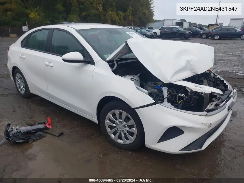 2022 Kia Forte Fe VIN: 3KPF24AD2NE431547 Lot: 40394465